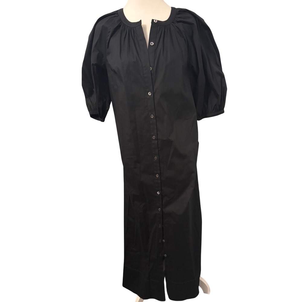 STAUD Vincent Dress Black Cotton Poplin Puff Sleeve Midi Shirtdress NEW medium